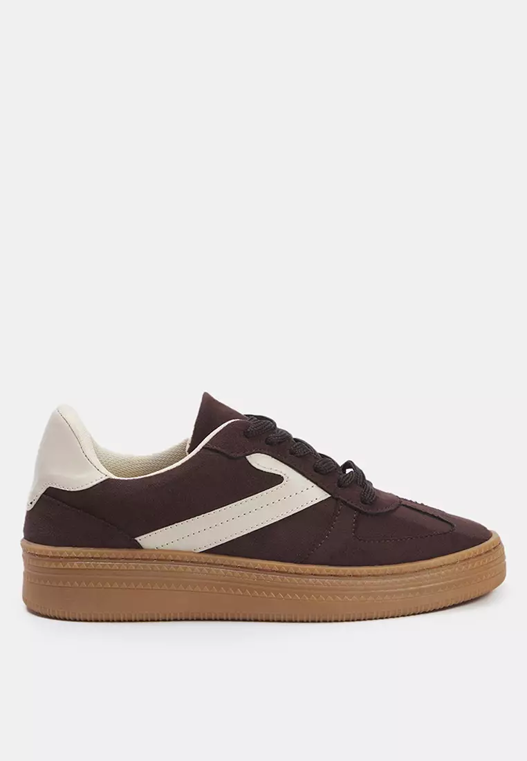 Dark Brown Two Lace-Up Dual-Use Women's Retro Sneakers Takss25Sn00009