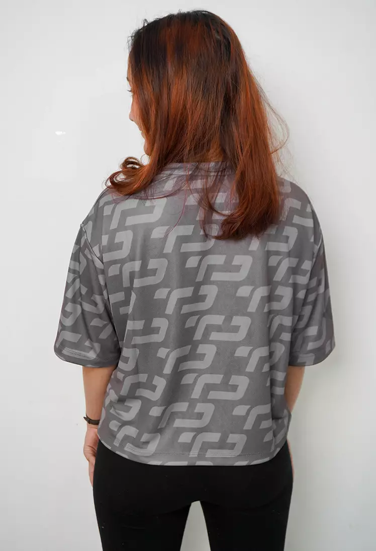 LSB24 baju olahraga wanita abu crop top fit to xxl big size korean style aerobic zumba poundfit