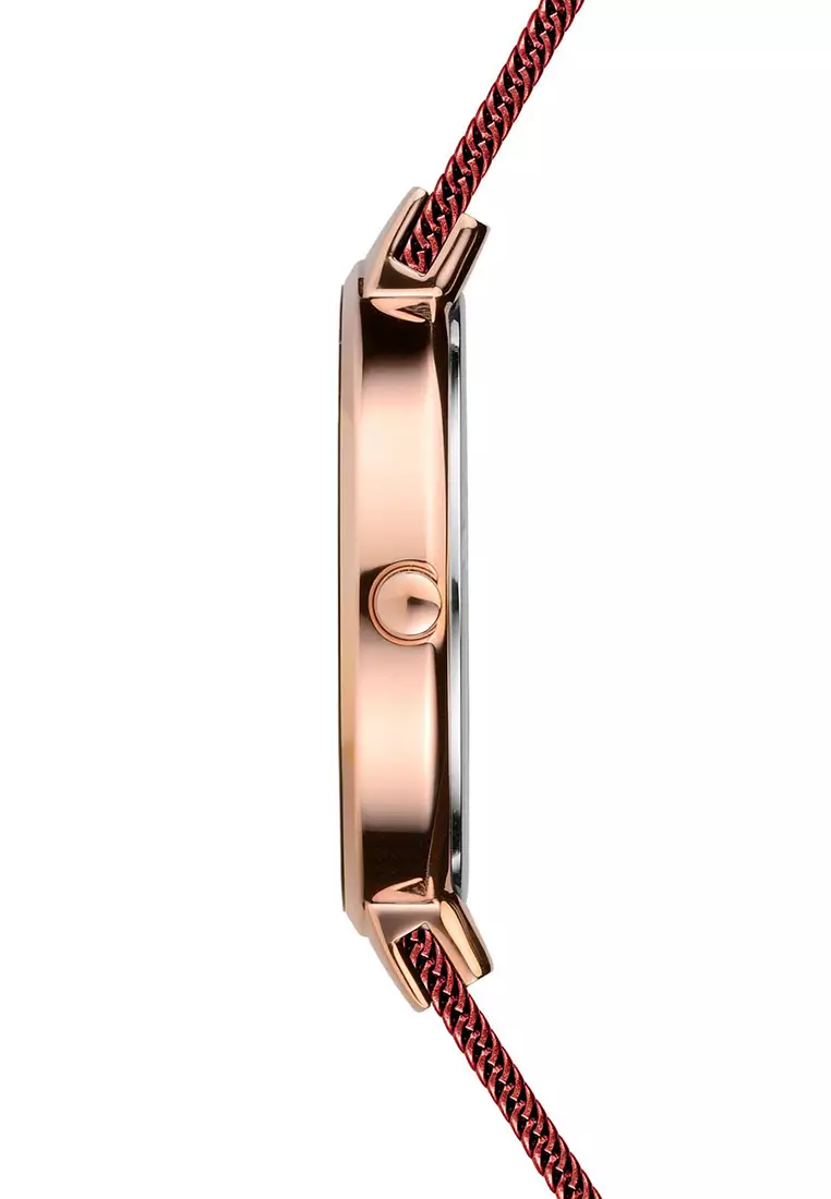 Women's Red Steel Mesh Bracelet and Red Dial Quartz Watch - 14531-363