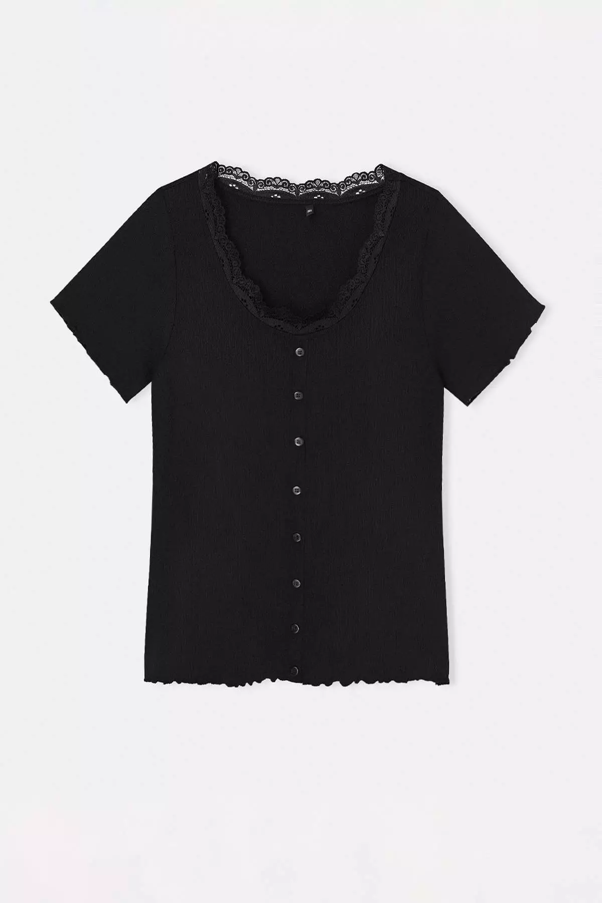 Black Lace Collar Detailed Buttoned Knitted Plus Size Blouse Tbbss26Af00138