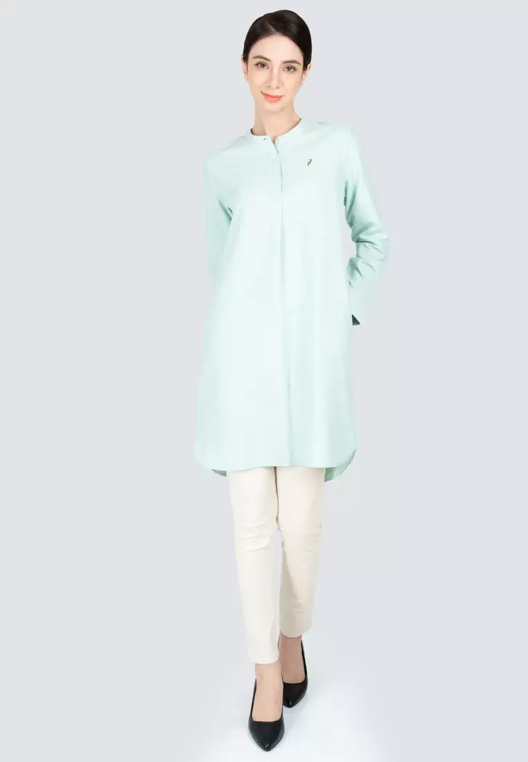 Polo Haus - Women’s Oxford Mandarin Collar Long Sleeve Shirt Dress WBSDE002