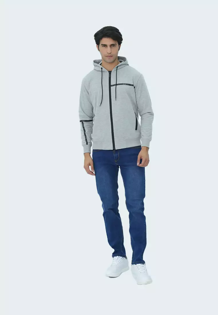 LGS - Hoodie Pria - Warna Abu-abu Terang & Gelap - Motif Grafis Belakang - Streetwear - JHD.572.H001