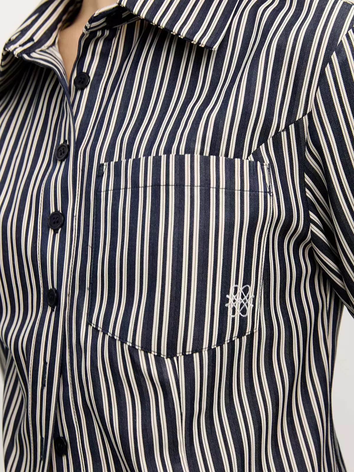 Long-Sleeve Striped Crop Top - Navy