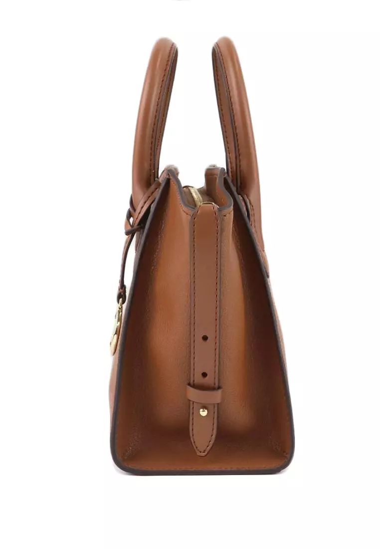Avril Small Leather Top Zip Satchel - Brown