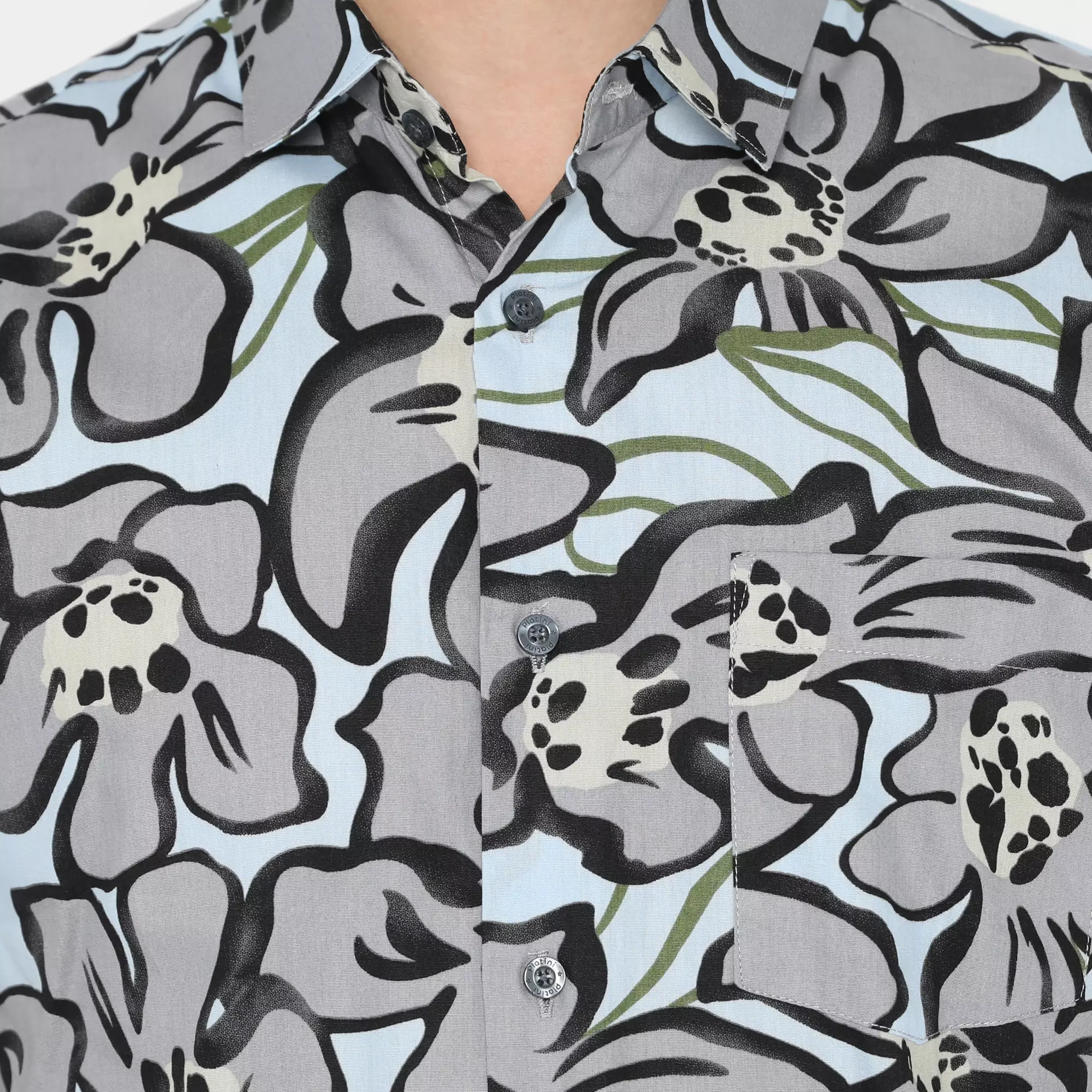 Platini Baju Kemeja Motif Hawai Pria Lengan Pendek Katun Biru Abu 73268