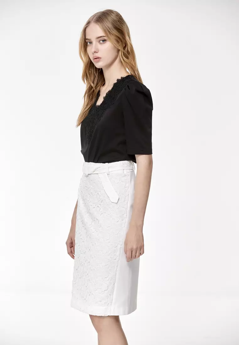 Front Cut Out Lace White Skirt