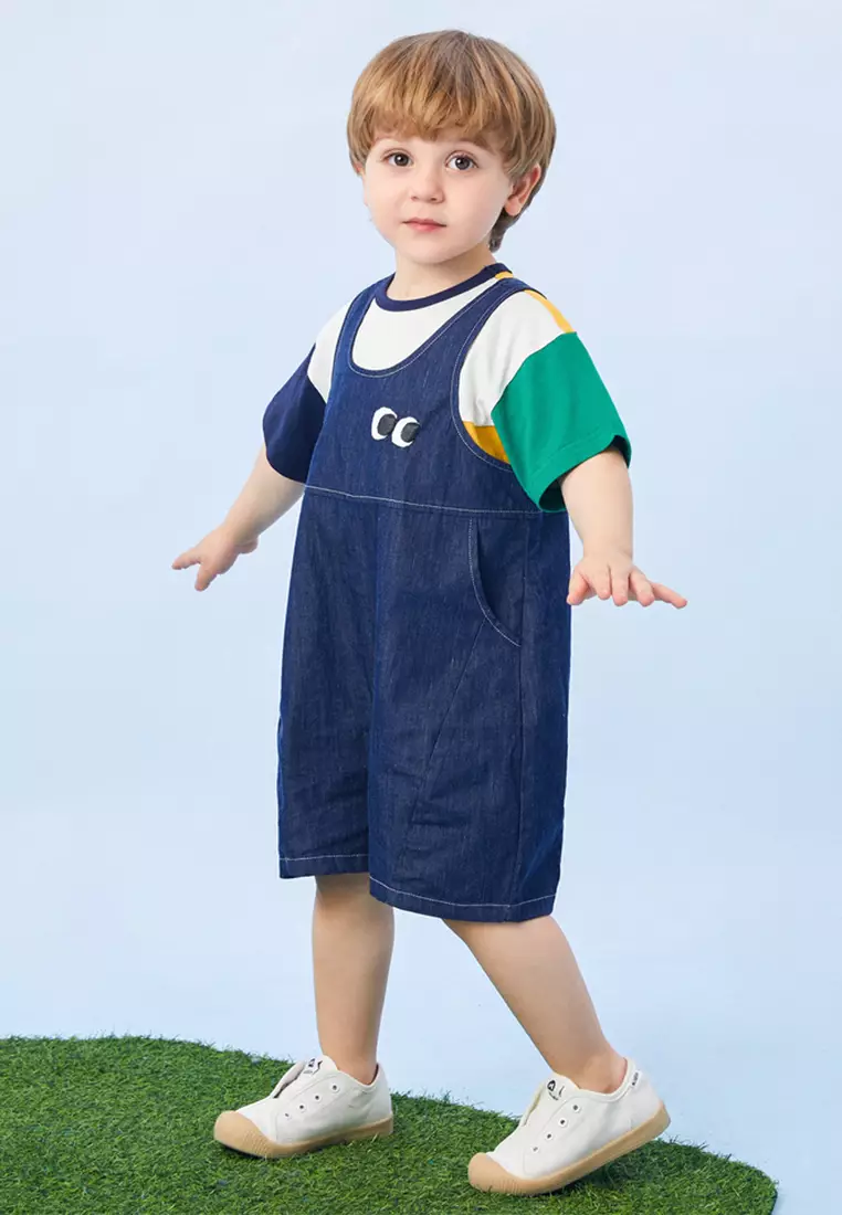 男女小童背带裤牛仔连体裤宽松休闲短裤