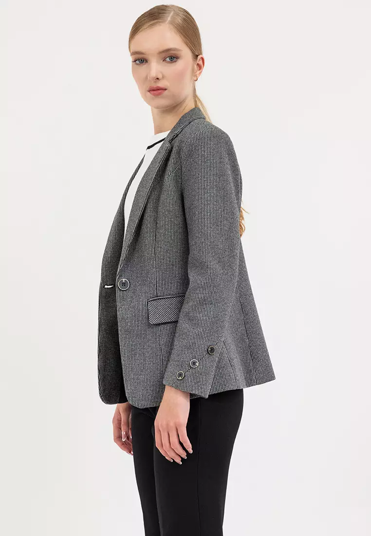 Wool Blend Houndstooth Blazer