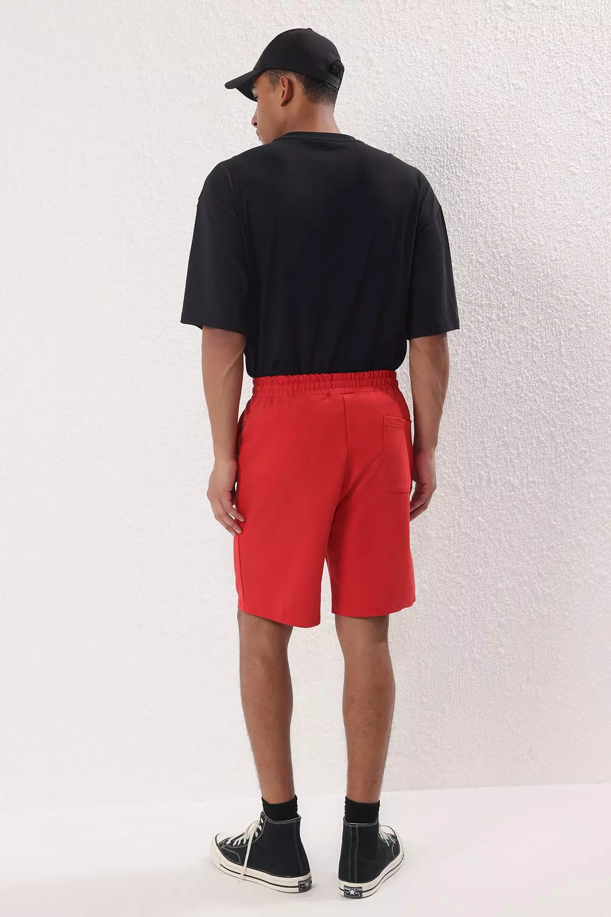 Red Basic Regular Mid Length/Normal Cut Straight Shorts TMNSS20SR0068