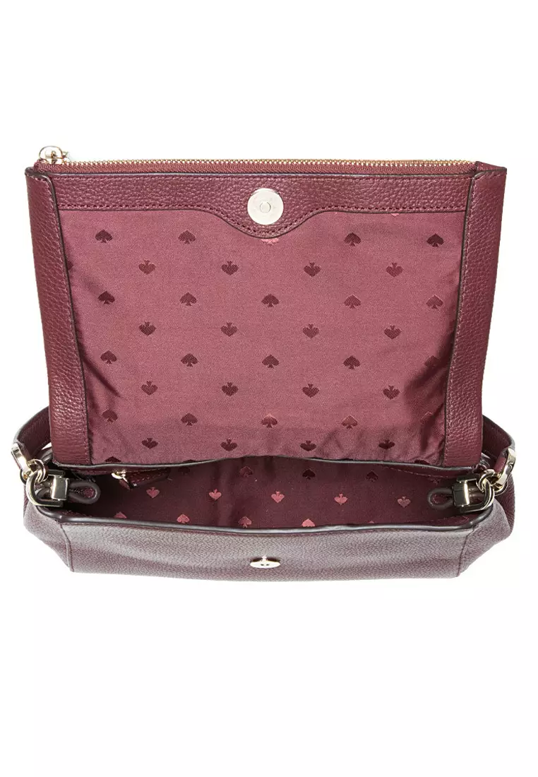 Kate Spade Leila Medium Pebbled Leather Flap Shoulder Bag In Cherrywood:  Handbags