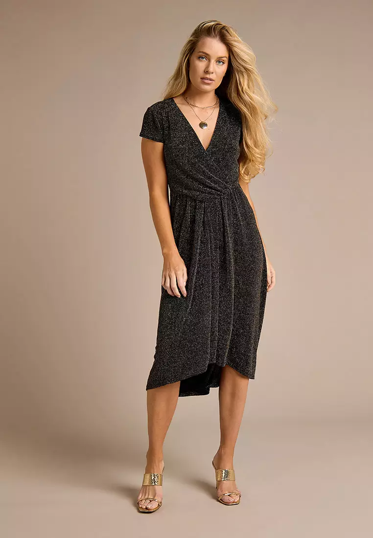Bridget Sparkle Wrap-style Midi Dress