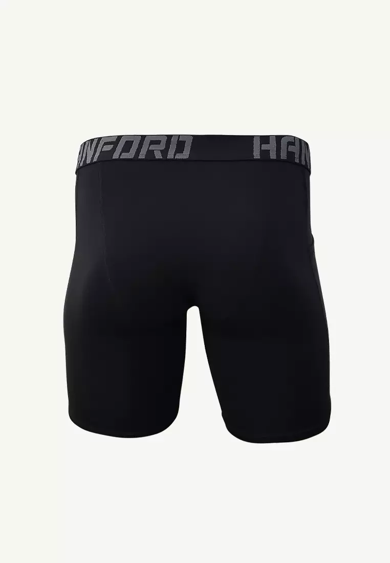 Athletic Men Pro Cool Quick Dry Compression Shorts with 2 Side Pockets Wayne -Black (Single)
