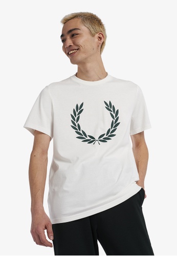 Fred Perry white Fred Perry M4725 Laurel Wreath Print T-Shirt (Snow White) 72783AA8706E3AGS_1