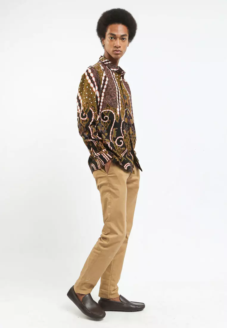 MANZONE Kemeja Batik Pria Lengan Panjang MODERN FIT Bimanyu-Handmade-Black