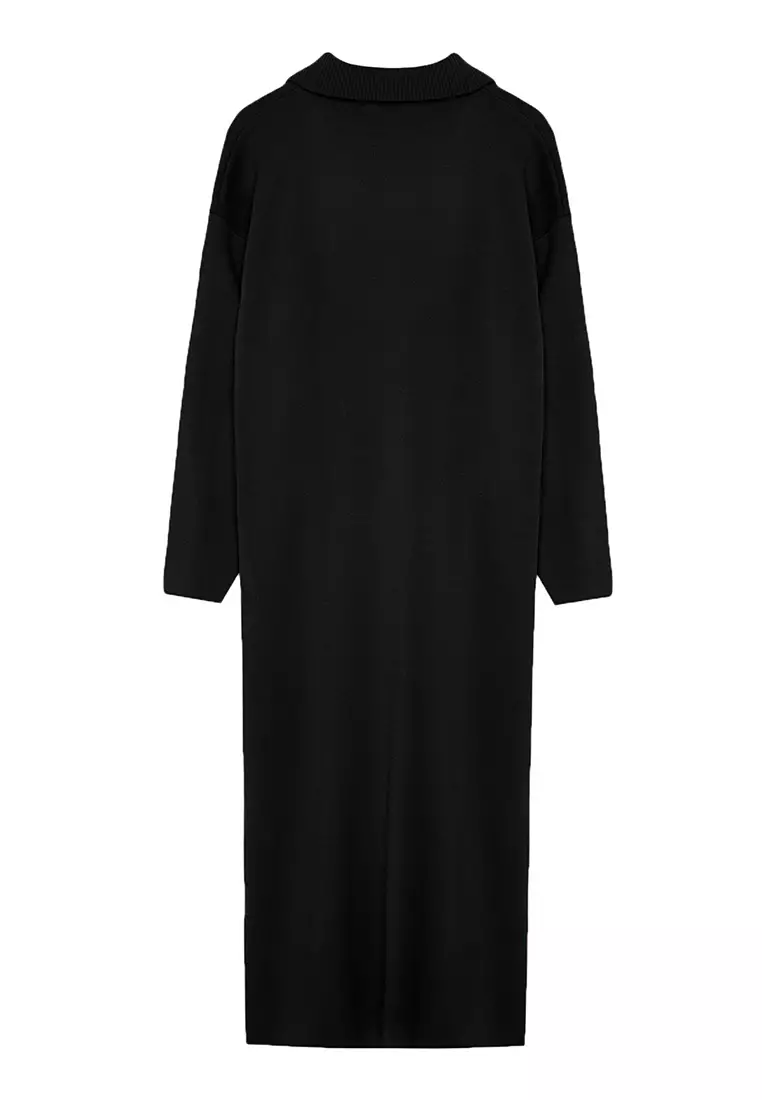 Black Comfortable Fit Basic Knitwear Dress with Zipper Collar TCTAW25EB00013