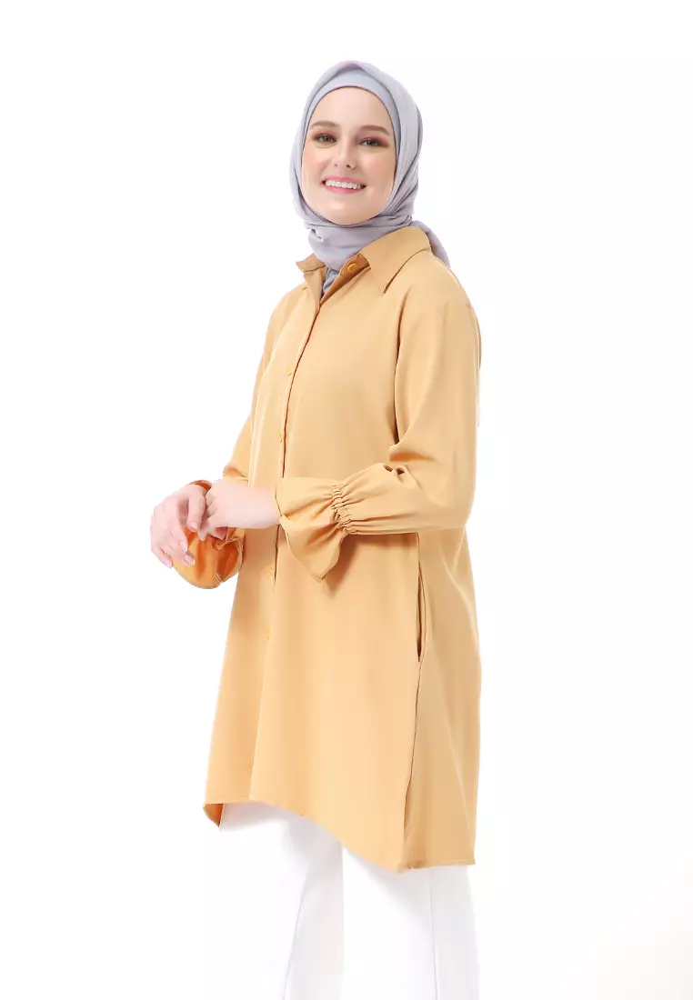 Aleina Blouse Muslimah Atasan Wanita Long Sleeve Premium High Quality - Lime