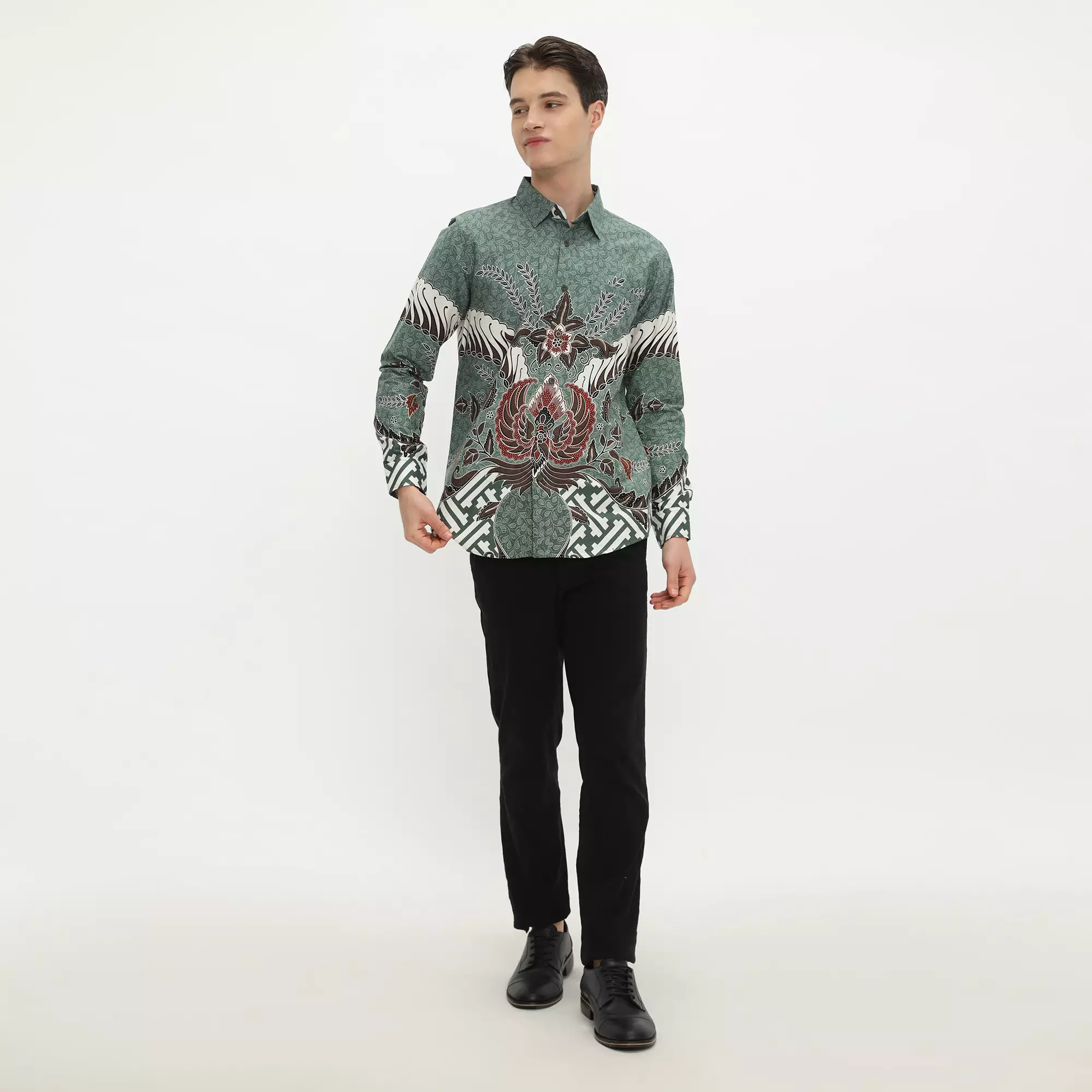 Platini Kemeja Batik Pria Lengan Panjang Katun Sage Green 36063