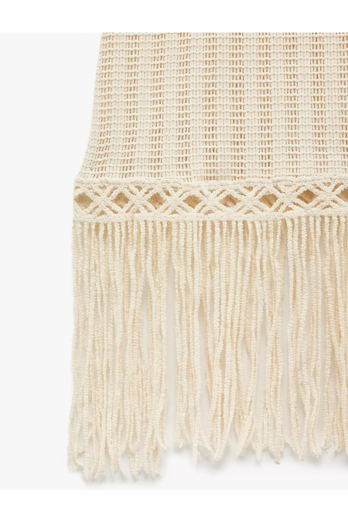Slim Fit Square Neck Openwork Midi Length Crochet Dress With Tassels Straps