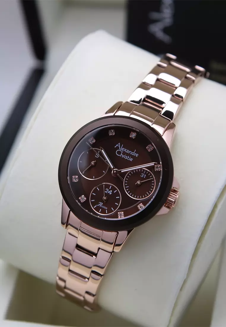Jam Tangan Wanita Alexandre Christie Ac 2A99 BFBRGDB Rosegold Brown - Stainless Steel