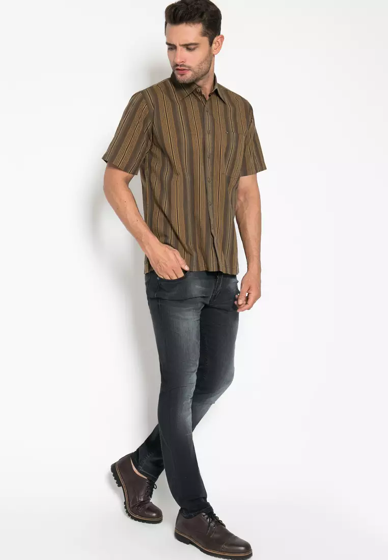 LGS - Kemeja Casual - Motif Salur - Coklat - Regular Fit - LESH.280.W011S.583.7C