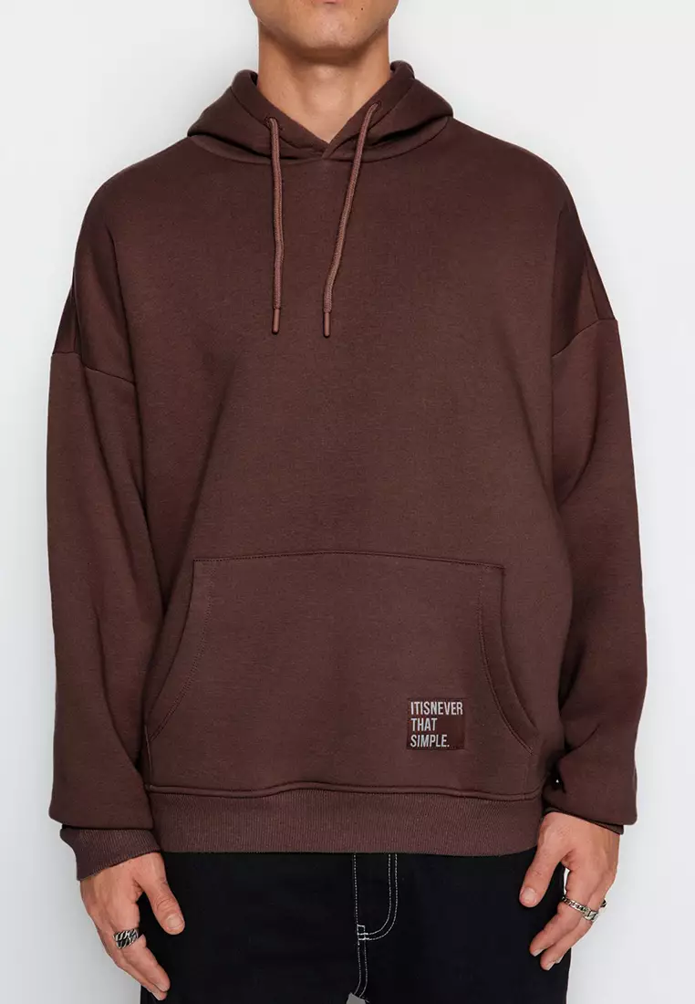 Dark Brown Oversize/Wide Cut Hooded Fleece Inside/Warm Sweatshirt TMNAW21SW2005