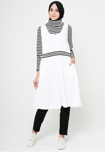 Cullotes Saila Black White Stripe Overall Tunic Set