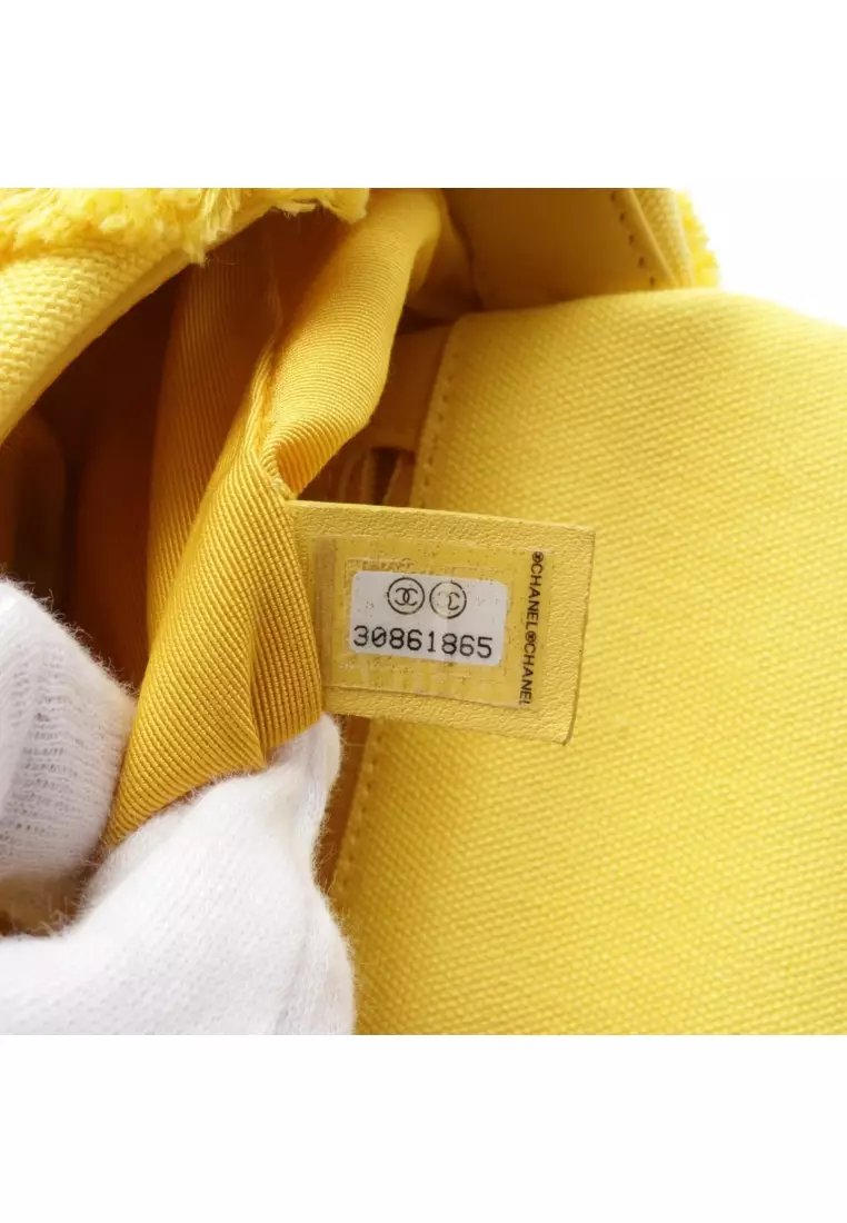 Pre-Loved Chanel 19 Dizeneuf matelasse chain shoulder bag canvas yellow Combination metal fittings