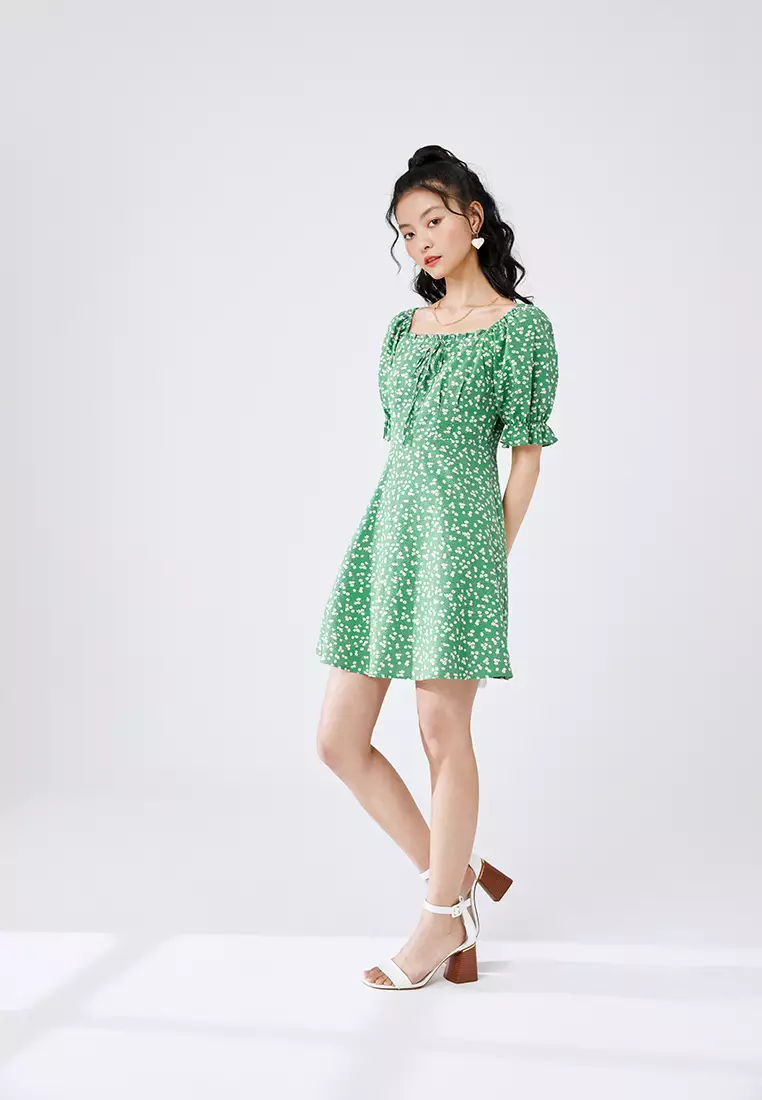 Square Neck Floral Babydoll Dress