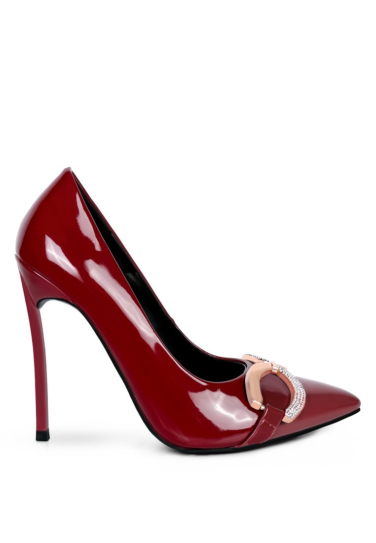 Burgundy Brooch Stiletto Sandals