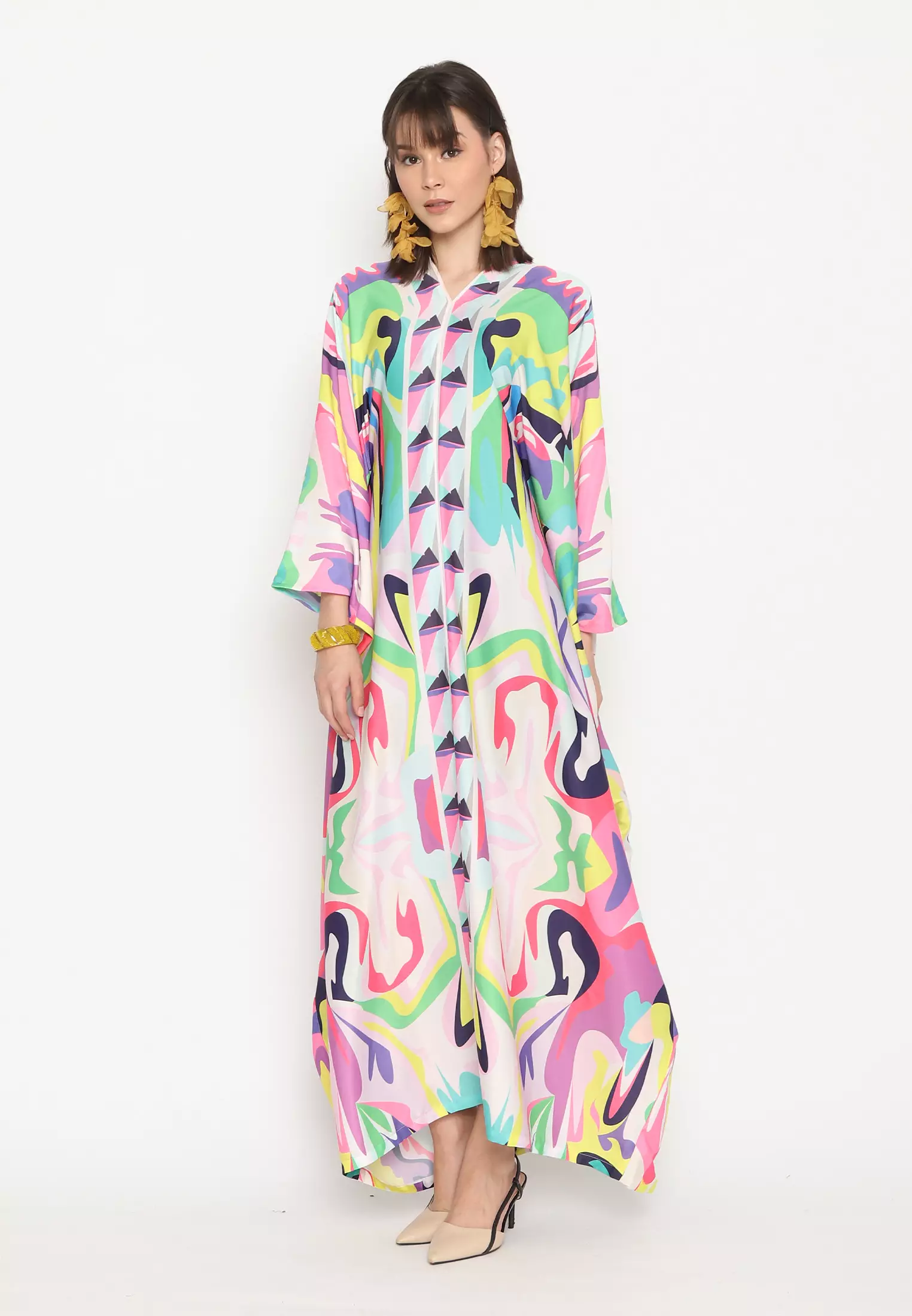 Kanzi Long Sleeve Abstract Kaftan