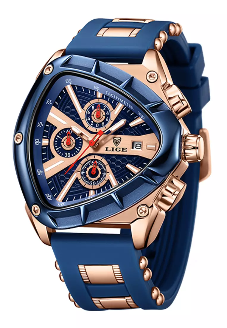 Gold watch hot sale blue strap