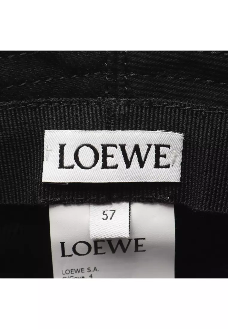 Pre-Loved LOEWE FRAYED BUCKET HAT Leather logo patch hat denim black