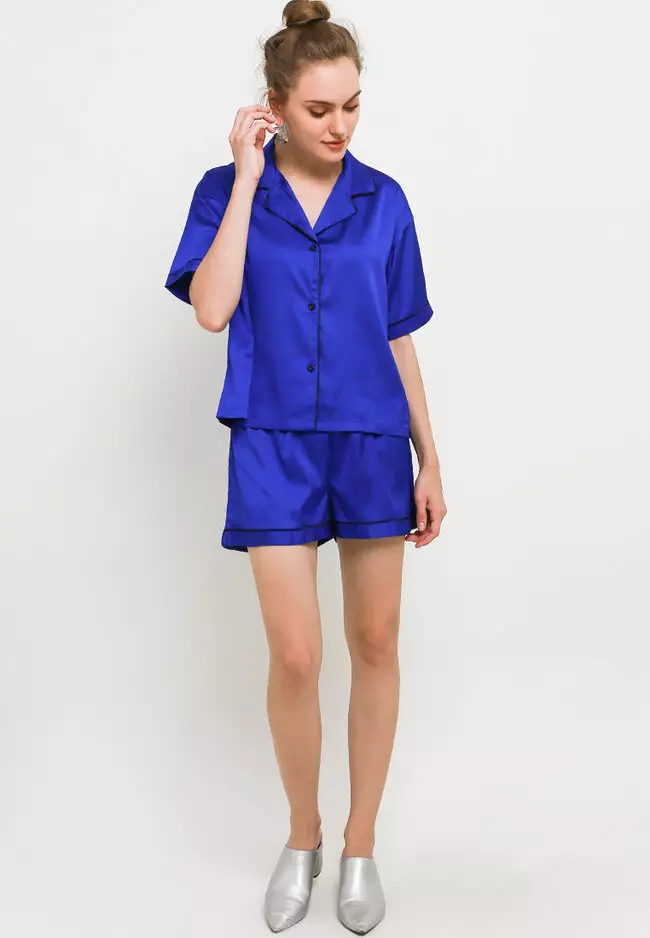 Blouse Short Pants Satin Silk Set Risma