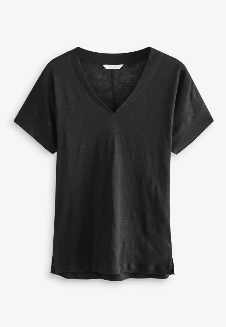 Buy NEXT Premium 100% Linen V-Neck T-Shirt 2024 Online | ZALORA Singapore