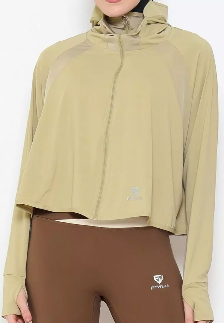 Fitwear - Jaket K-Style Anti UV Olahraga Wanita RIHANNA UPF 50++ CROP - TORTILLA BROWN