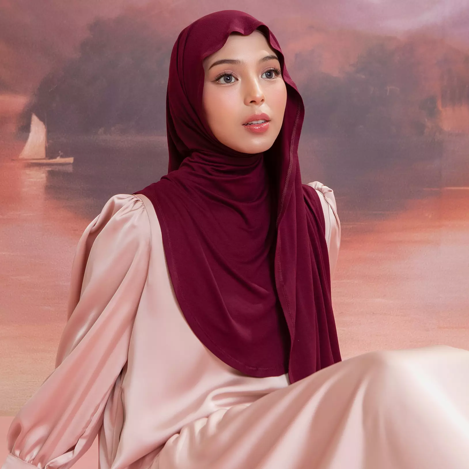Heidy Oval Shawl in Burgundy (Lozy x Heidy)