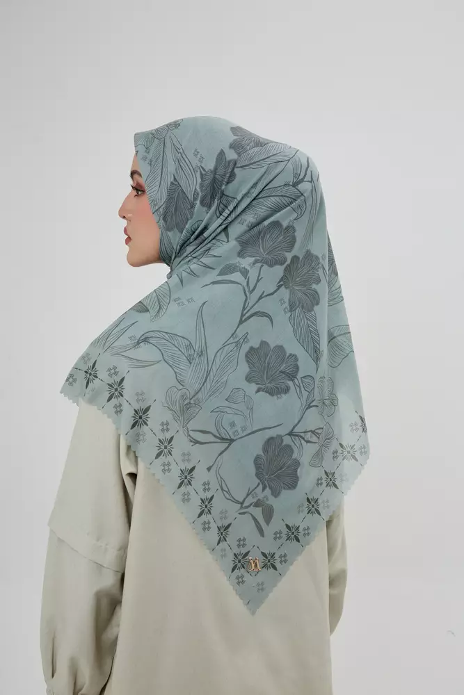 MFMW Twilight Scarf - Kerudung Segi Empat Premium Motif Bunga - Olive Dusk