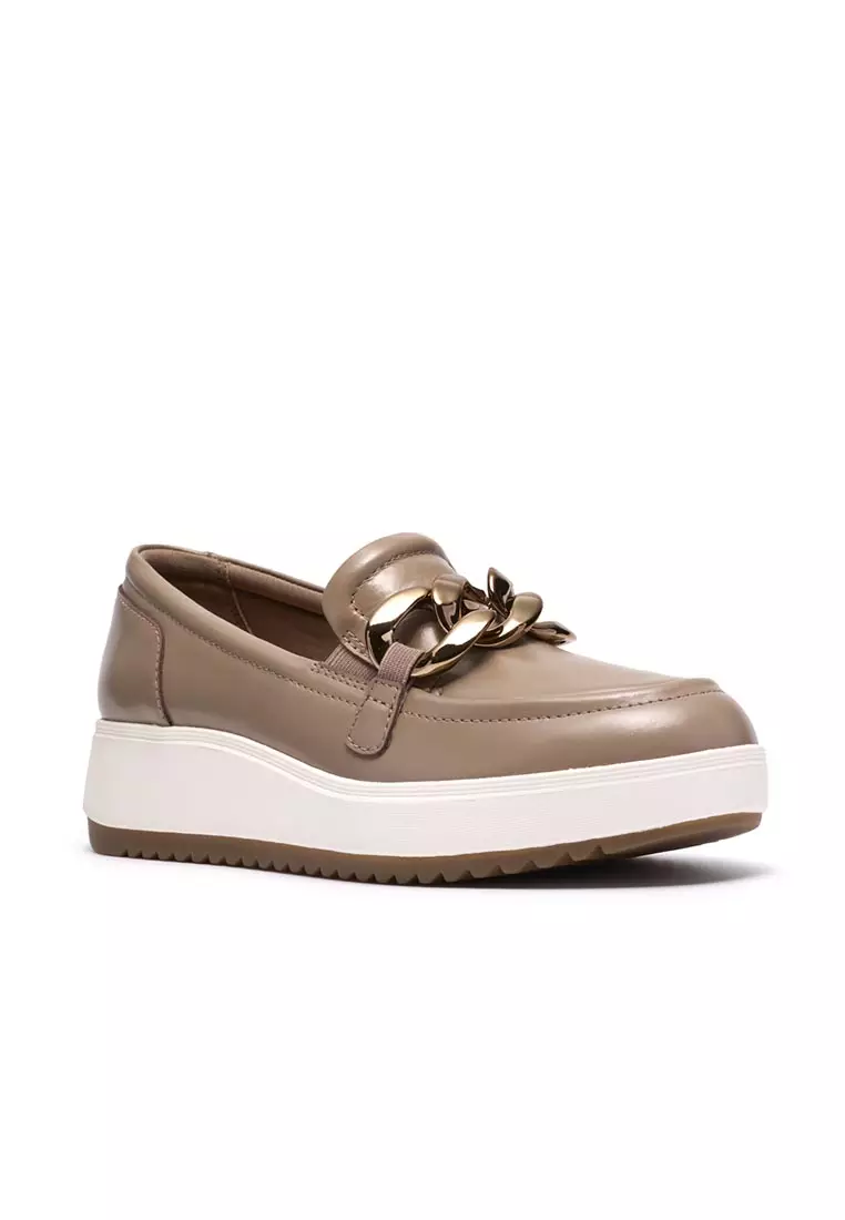 Womens Zylah May Loafers Taupe Leather - Wide Fit