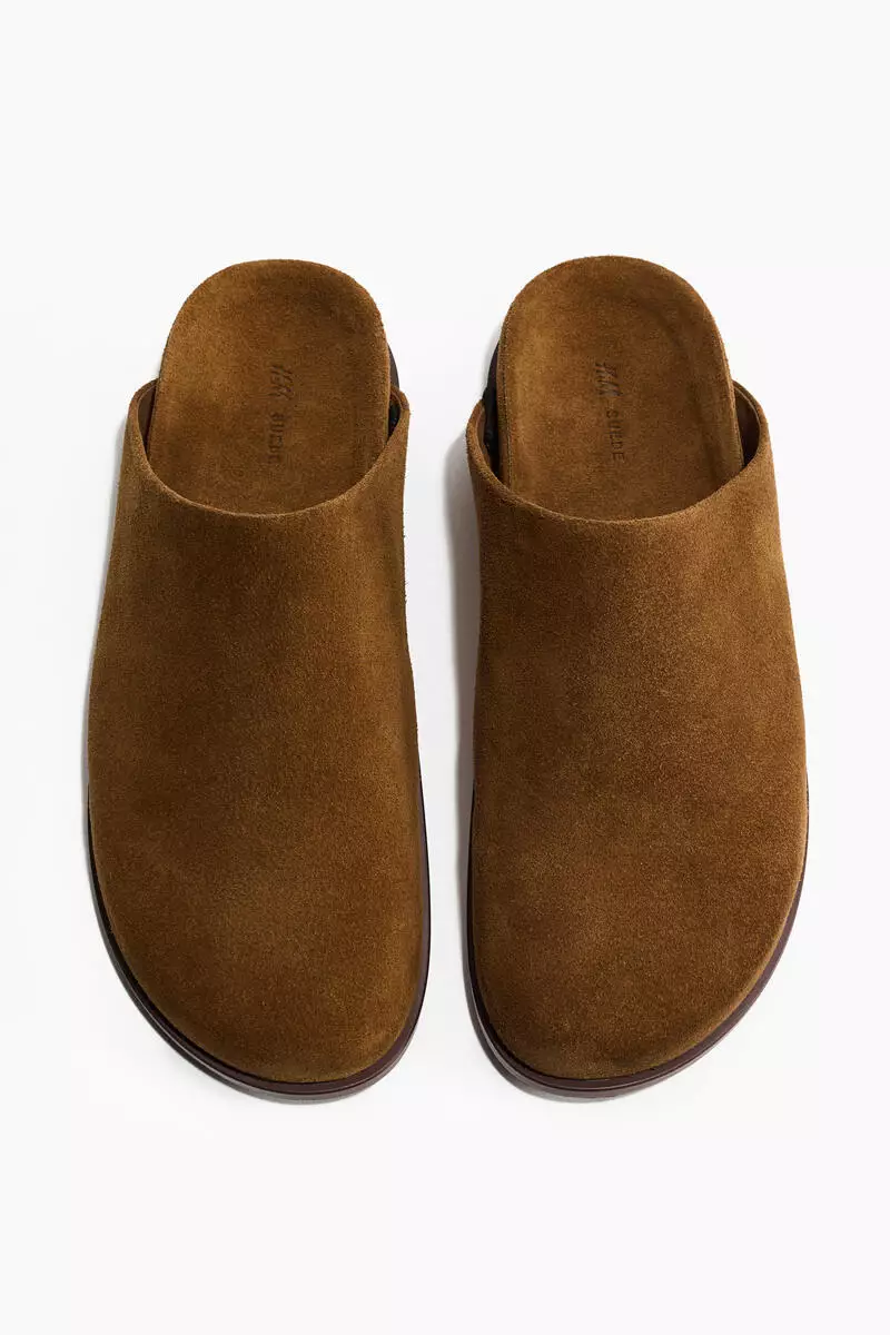 Suede footbed mules