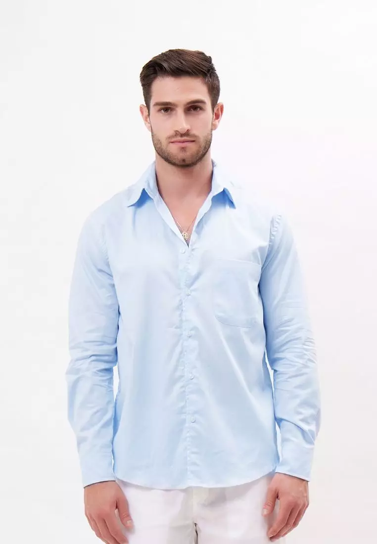 Palma Kemeja Panjang Pria Katun Organik Biru Muda | Organic Cotton Long Sleeves Shirt Men Blue