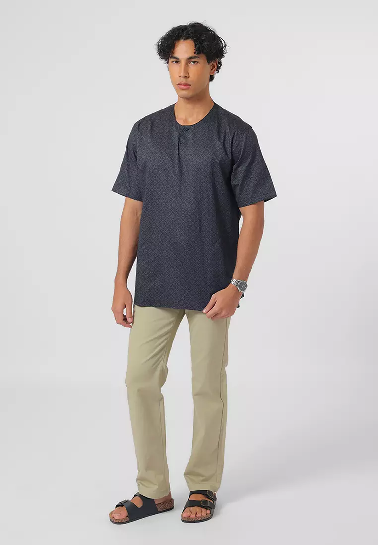 Kemeja Koko Pria Lengan Pendek UTSMAN BLACK Baju Muslim Pria