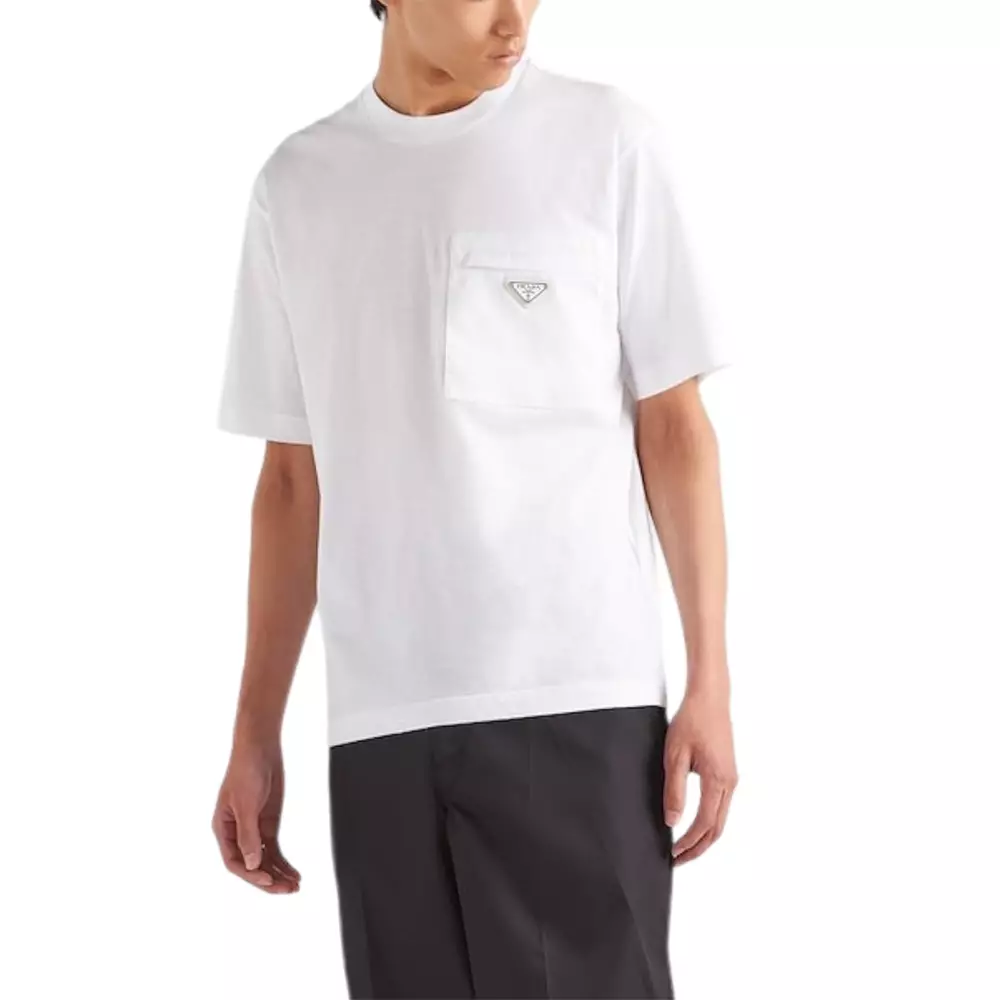 Jual Prada Oversized Pocket T-Shirt with Triangle Metal Logo White