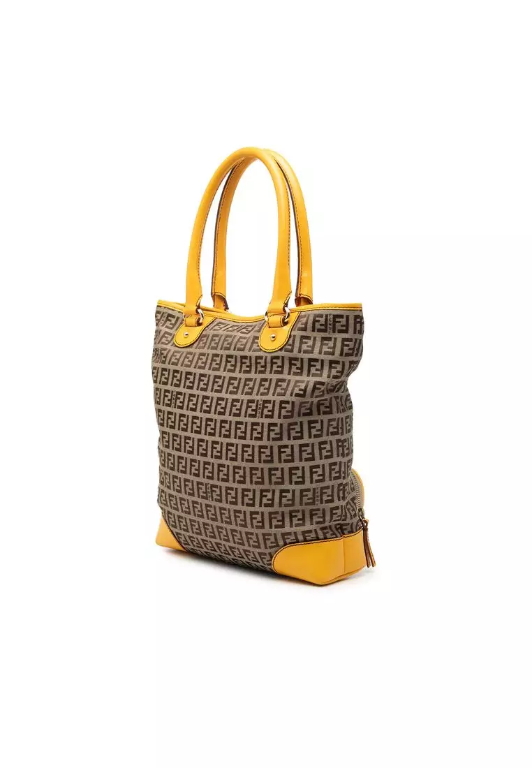 Pre-Loved Fendi Zucchino Canvas Chef Front Pocket Shopping Tote