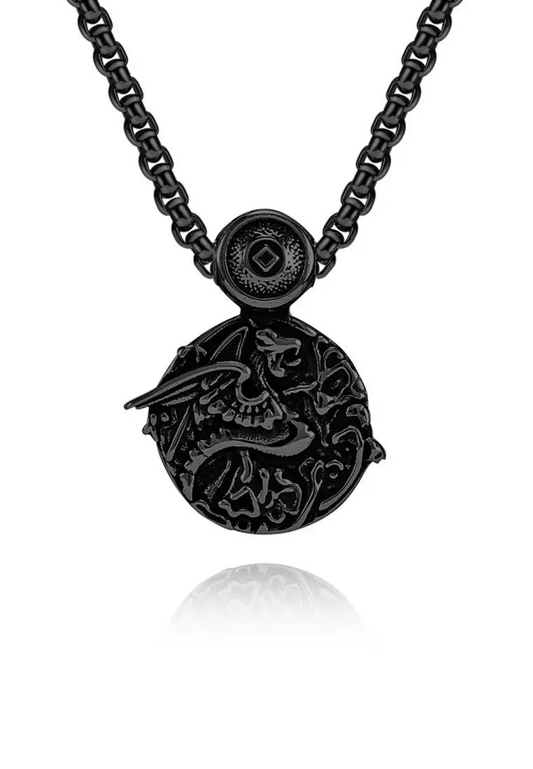 Collana in acciaio al titanio 316L con drago Celtron JSC4014_voghion.com