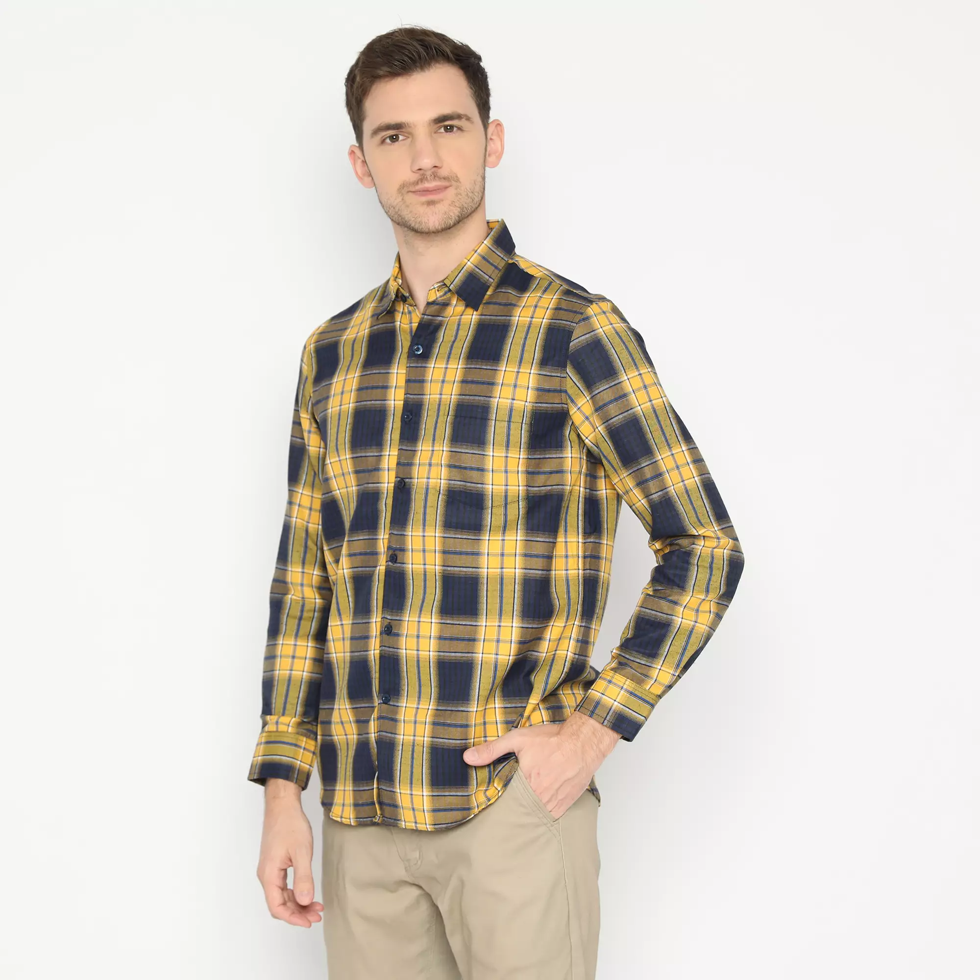 Platini Kemeja Kotak Pria Lengan Panjang Kuning 76275
