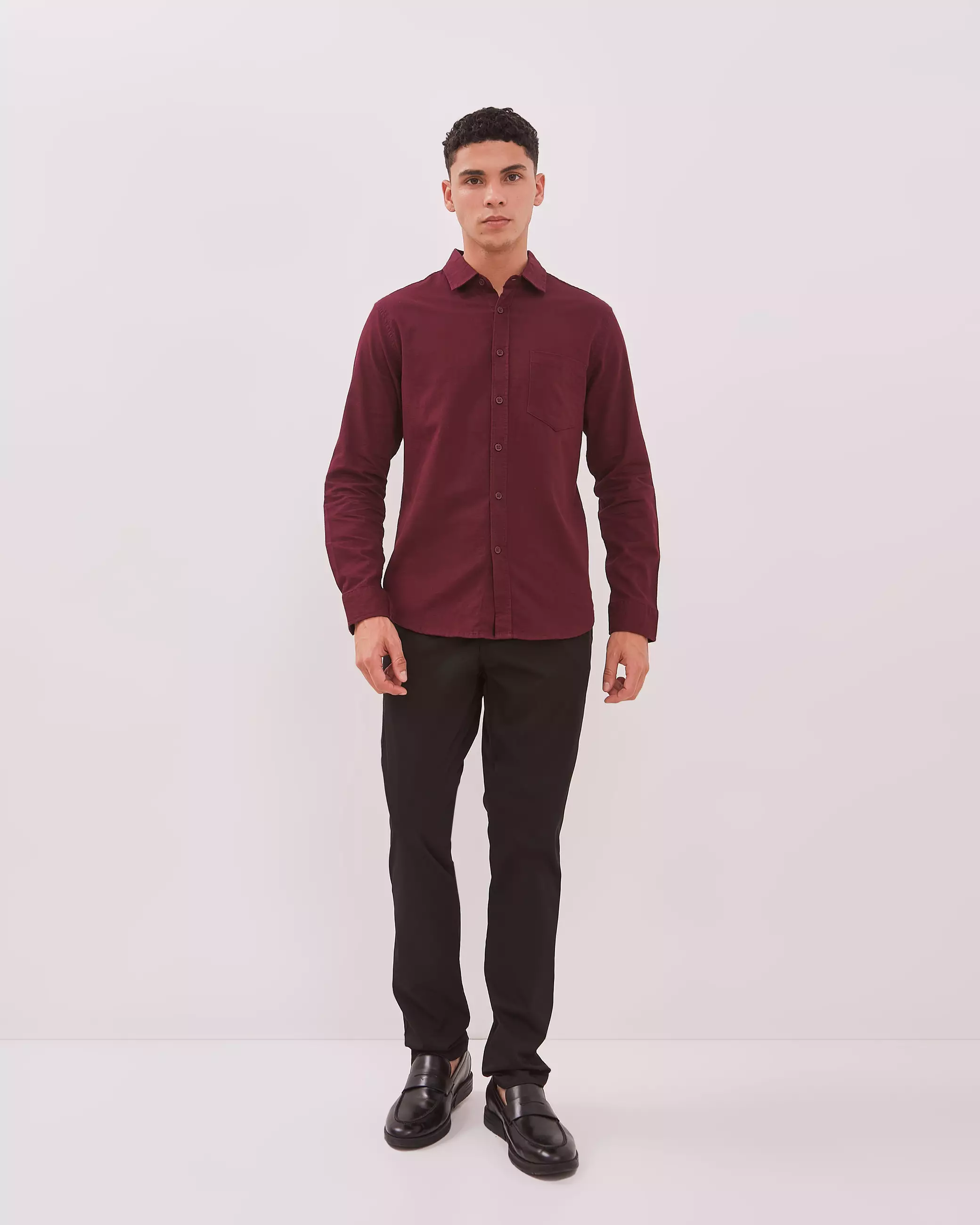 AMK Kemeja Pria Lengan Panjang SHS Henri Ls Burgundy