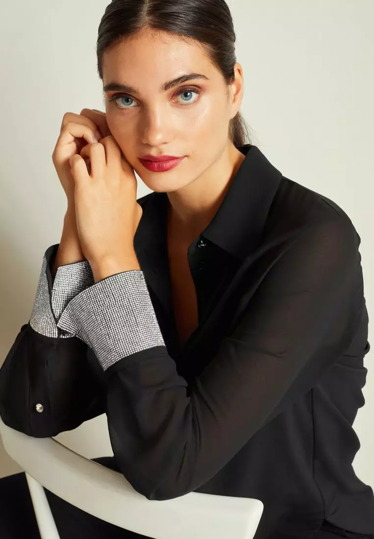 綴飾袖口裝飾鈕釦襯衫