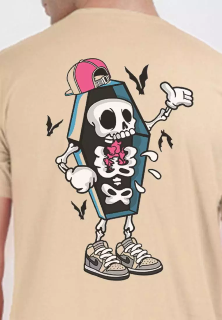 Buy QuirkyT Oversized Coffin Skull Beige Cotton Short Sleeve