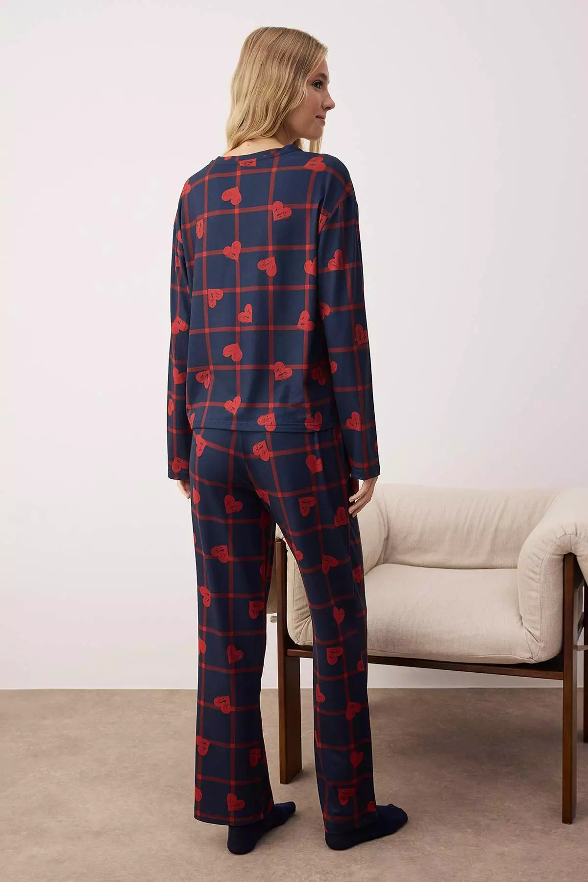 Navy Blue Heart Soft Touch Knitted Pajama Set