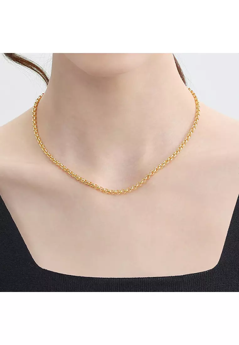 916/22K Gold Round Rolo Chain Necklace R008 (3.60MM, 44CM)